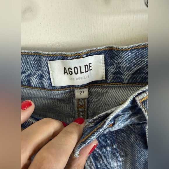 Agolde 90’s pinch high waisted light blue denim cropped button fly jeans 27 - Picture 3 of 9